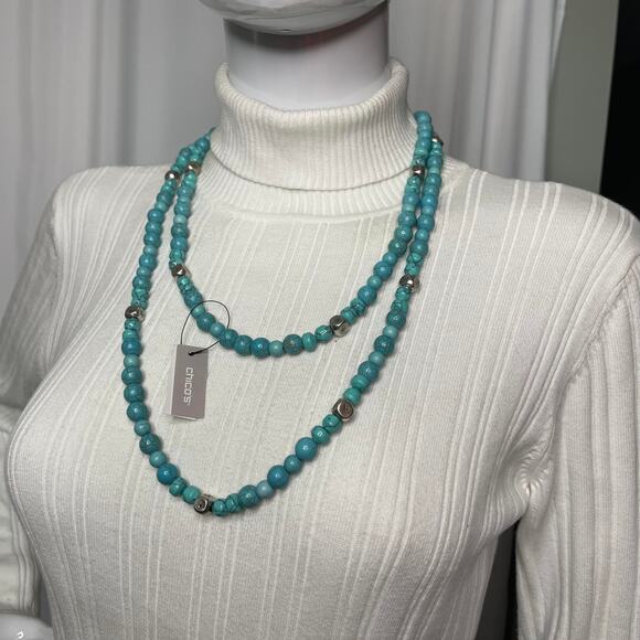 Chico's turquoise dyed stone beads with silver tone signed costume jewelry - Picture 10 of 15